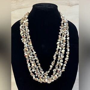VTG 1960s/1970s 27” 4 Strand Mermaid Mini Seashells & Silver Beads Necklace